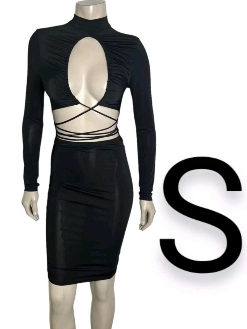 🆕Black Long Sleeve Sexy Cut Out Wrap Tie Mini Dress~Size S